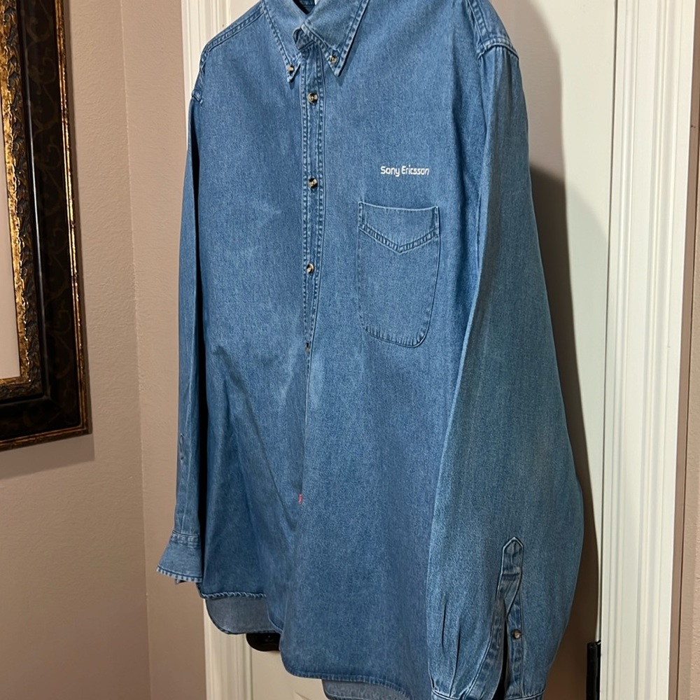 Hatteras Concepts Denim Long Sleeve Button Collar 2XL Sony Ericsson Logo • NWOT